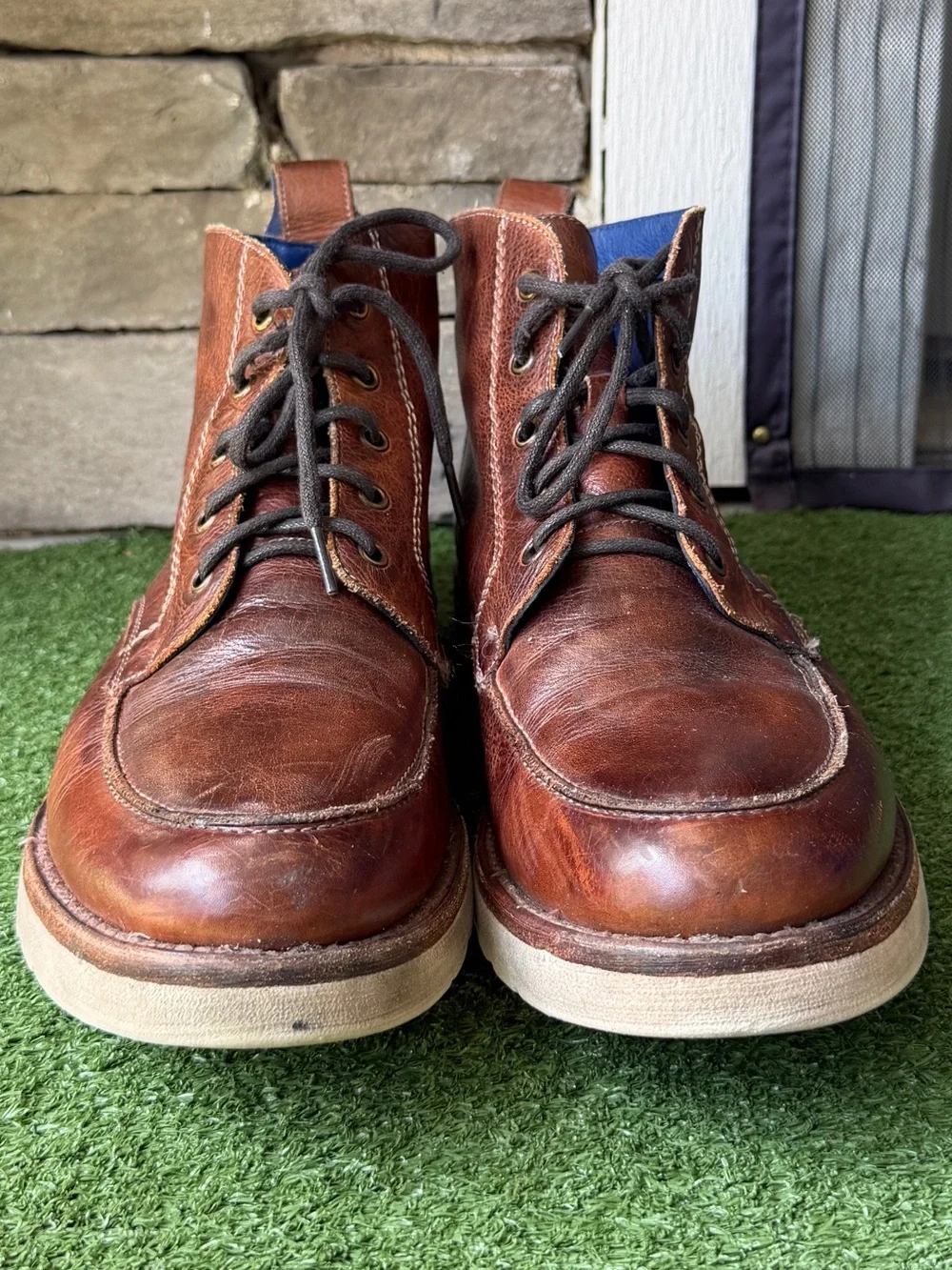 Bed|Stu Lincoln Apron Toe Lace up Men’s Brown Leather Boots